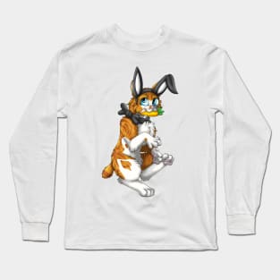 Bobtail BunnyCat: Ginger Bicolor Tabby (Black) Long Sleeve T-Shirt